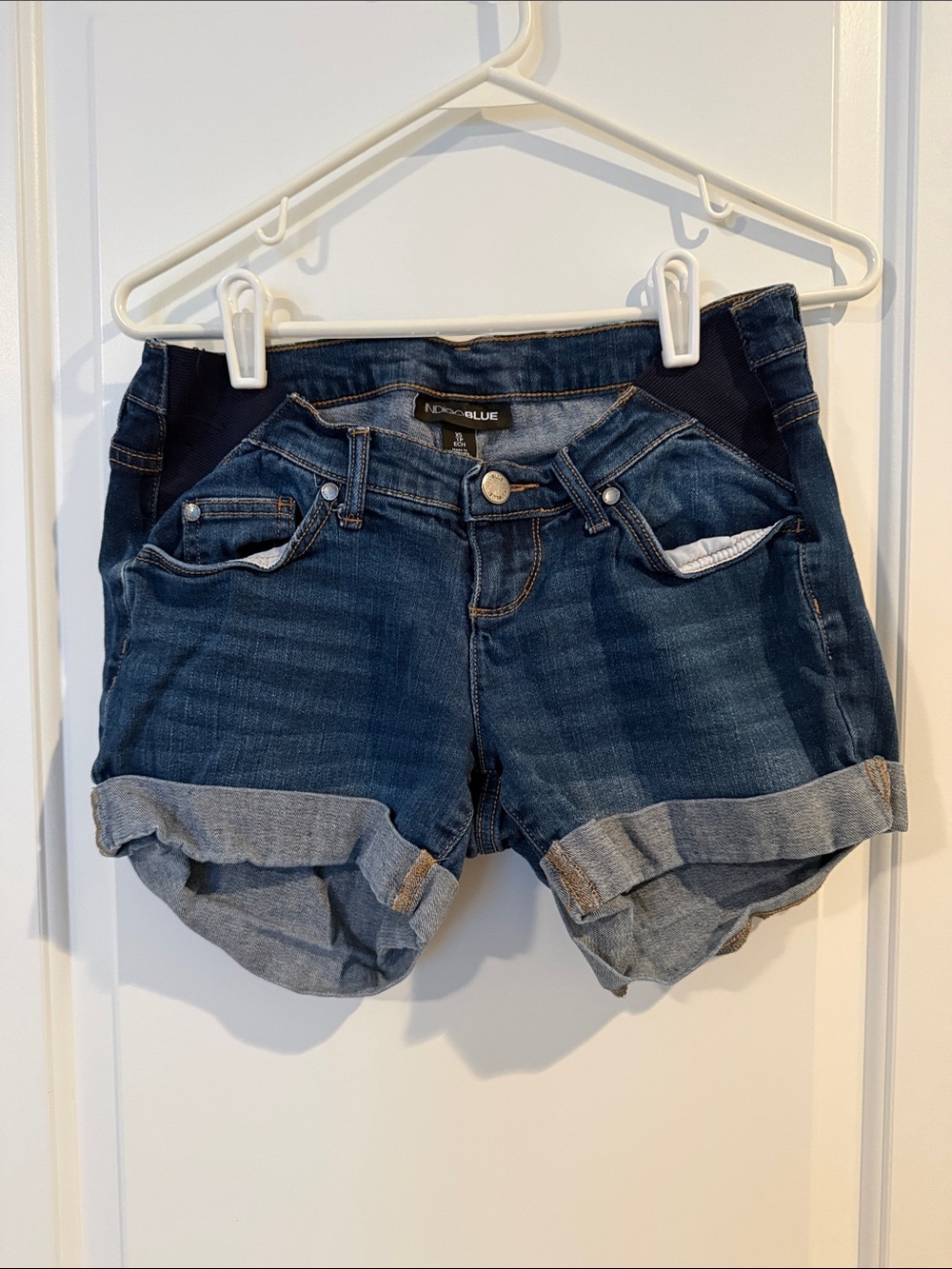 Indigo Blue Dark Wash Rolled Cuff Denim Shorts